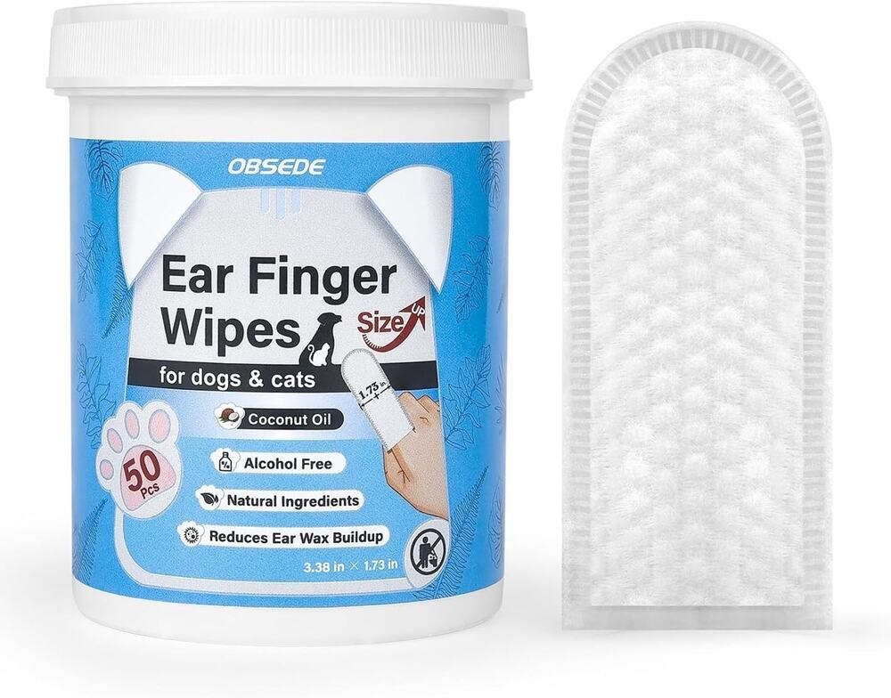 OBSEDE Extra Large Dog Ear Wipes & Cat Ear Cleaner 50 Ct Wide Pet Finger Wipes